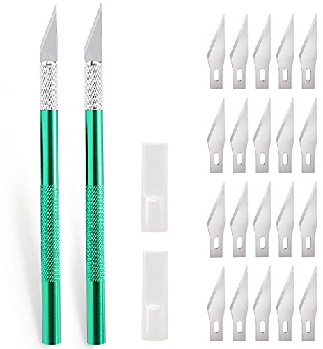 EHDIS 2 pièces Scalpel avec 20 lames, Cutter de précisioncouteau artisanal, couteau cutter, scalpel pedicure, scalpel chirurgical, couteau à découper, cutter pour sculpture, film de fenêtre, Vert