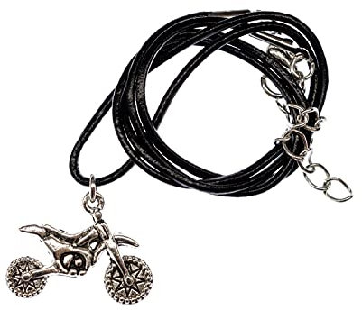 Miniblings Motorrad Halskette Dirt Bike Cross Maschine Motocross - Handmade Modeschmuck- Lederkette Leder