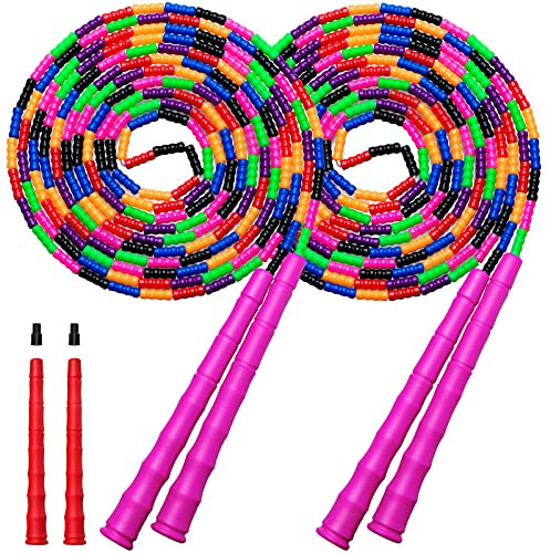 Kingcolor Doppeltes Springseil, 5 m, 2 Stück, Kunststoff-segmentiertes Perlen-Springseil, geeignet für Kinder und Erwachsene, lang genug für 5–6 Springer (rosa)