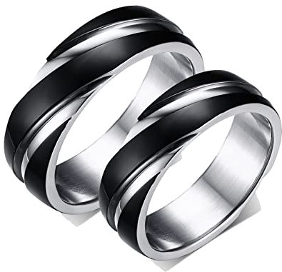 ANAZOZ Eheringe Paarpreis Edelstahl 6mm Twisted Bicolor Poliert Ring Ringe für Paar Schwarz Partnerringe King Queen mit Kostenlos Gravur Frau gr.52 und Mann gr.49