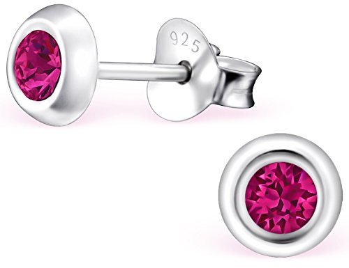 EYS JEWELRY Ohrstecker Damen rund 925 Sterling Silber Glitzer-Kristalle pink-fuchsia Damen-Ohrringe
