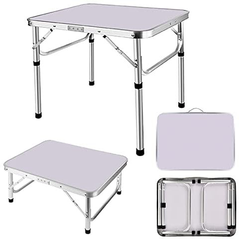 YouseaHome Side Table Small Folding TV Tray with 2 Adjustable Height, Foldable Coffee Table, Lightweight Aluminium Outdoor & Indoor Snack Sofa End for Space, Easy to Setup, 2x1.5x1/2Ft, White