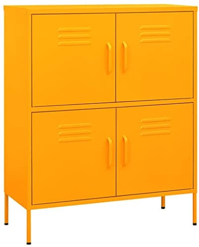 vidaXL Lagerschrank mit 2 Regalfächern Stahlschrank Sideboard Kommode Anrichte Schrank Beistellschrank Mehrzweckschrank Senfgelb 80x35x101,5cm Stahl