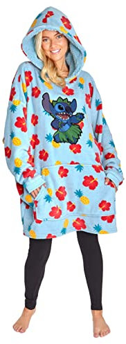 Disney Stitch Felpa Donna con Cappuccio Coperta Indossabile Oversize in Pile Ragazza Confortevole e Morbido Idea Regalo (Blu Tropicale Chiaro)
