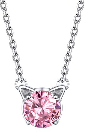 PROSILVER Collier Tourmaline Rose de Synthèse Femme Argent Pendentif Pierre de Naissance Octobre