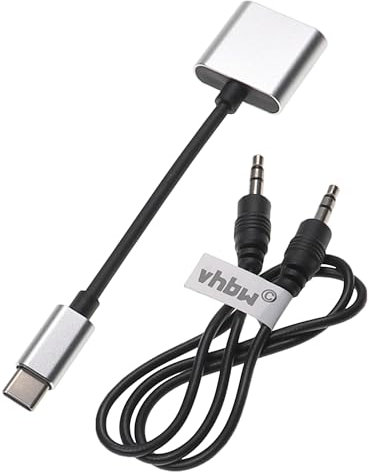 vhbw Adaptateur AUX USB Type C vers Jack Audio Compatible avec Huawei Note 10 Smartphone - Convertisseur 2-en-1 INCL. câble Jack, Noir/argenté