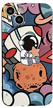 Yonds Queen für iPhone 14 Pro Niedliches Hülle, Cool Cartoon Astronaut Space Planet Mond Design Stilvoll Stoßstange weiches TPU rutschfeste Stoßfeste Schutzhülle (iPhone 14 Pro, Planet)