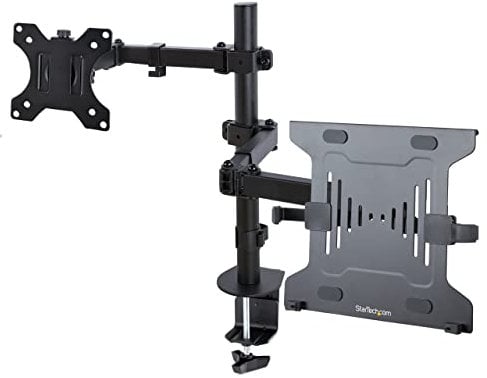 StarTech.com Braccio Monitor da Scrivania con Ripiano VESA Ventilato per Laptop e Display fino a 32; Supporto/Staffa Notebook e Monitor regolabile; Morsetto a C/Foro Passante (A2-LAPTOP-DESK-MOUNT)