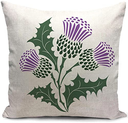 Kissenbezug 40x40 kissen schottland Blumen Outdoor wetterfest distel Geschenke für sofakissen kissenbezüge dekokissen couchkissen kissenhülle Sofa gartenmöbel Balkon Wohnzimmer Zimmer zierkissen