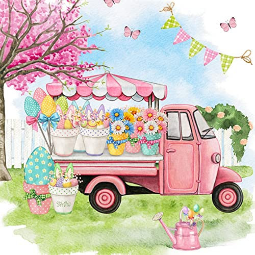 20 Servietten Blumenwagen im Frühling | Magnolie | Blumen | Ostern | Tischdekoration | Decoupage | Serviettentechnik 33x33cm