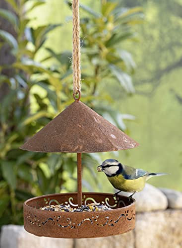 Dekohänger Futterstation aus Metall in Rost Optik, Futterhaus zum Hinhängen für Garten, Balkon oder Terrasse, Vogelhaus