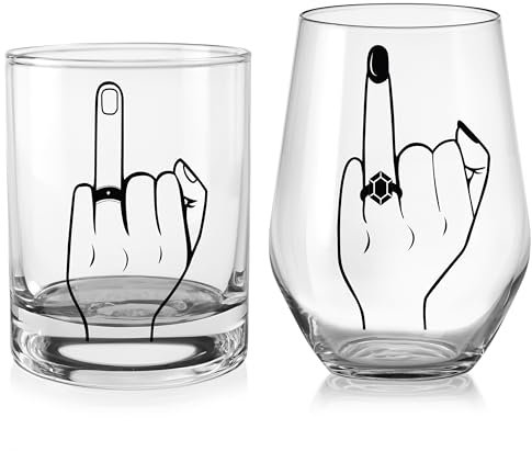 Winter Shore Geschenk zur Verlobung Whiskey- & Weinglas Hochzeit Set [2er-Pack] - 450 ml & 550 ml Verlobungsgeschenk Glas, Lebensmittelecht & BPA-Frei - Jubiläums- & Hochzeitsgeschenke für Brautpaar