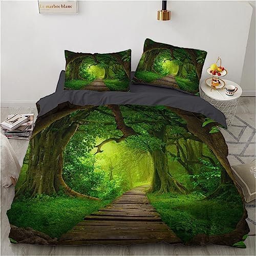 EXSANLIEAY Bettwäsche 135x200 Landschaft Bettbezug Weich Mikrofaser Wald Bettwäsche-Sets mit Reißverschluss und 2 Kissenbezüge 80x80 für Jungen und Mädchen