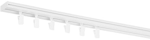 RENA Vorhangschiene 1-Läufig Gardinenschiene aus Kunststoff Vorhang-Deckenschiene mit Klammern Gardinenleiste Gardinenstange Gardinen Vorhänge für Deckenmontage Weiß 220cm