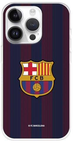 Schutzhülle für iPhone 15 Pro FC Barcelona, blaue Streifen, transparent zum Schutz Ihres Handys, flexible Silikonhülle, offizielles Lizenzprodukt FC Barcelona