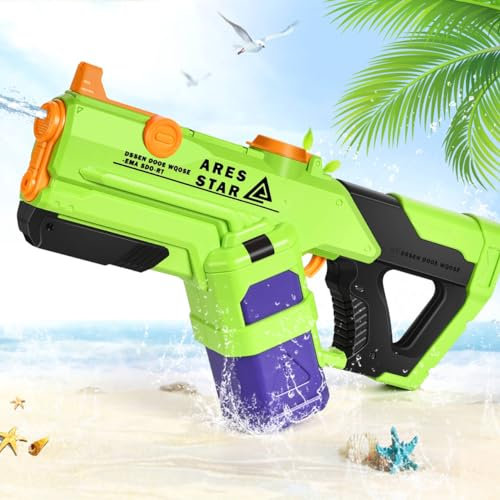 JONRRYIN Pistola de Agua Eléctrica, Pistola Agua de 600ml, Potente Chorro Alcance Largo con 10m, Pistolas de Agua Automática para Niños y Adultos Partido Jardín y Playas (Verde)