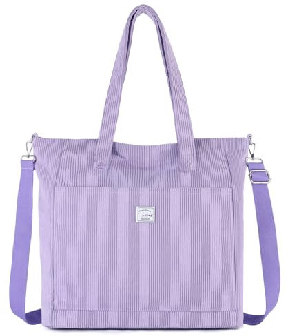 VASCHY Borsa Mare,Tote Bag Borsa Donna Grande Borsa Università Donna Velluto a Coste Borsa da Viaggio/Shopping/Lavoro/Ufficio/Scuola Viola Regalo