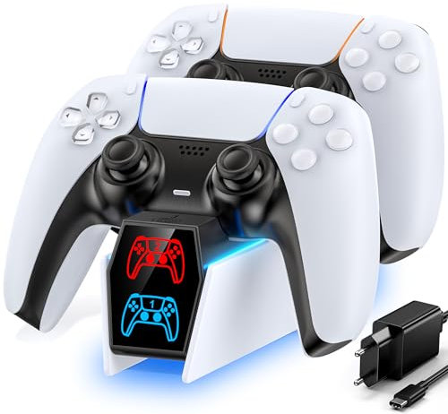 Base Carga para PS5 y PS5 Edge, Cargador Mando PS5 con Adaptador, Accesorios para Playstation 5 Consola con USB Cable