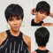PORSMEER Pixie Cut Perücke Echthaar perücken mit Pony für Frauen, Natürliche Kurze Schwarze Perücke Geschichtet Gewellt Verschiedene Stil Kurze Perücken(Schwarz)