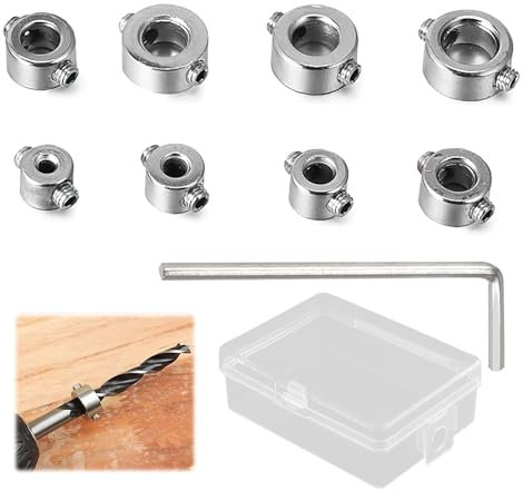 8PCS 3-10mm Foret Profondeur Butée Anneau, Butée de Profondeur de Foret de Bagues d'Arrêt de Profondeur Pour Forets Contrôle Précis de Perçage Butées Réglables en Avec Clé Hexagonale