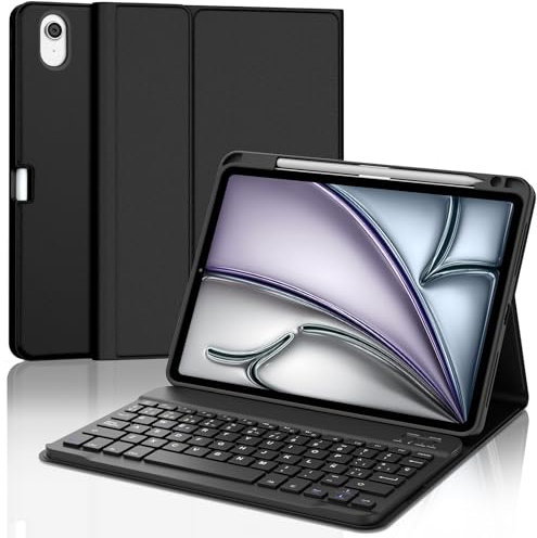 SENGBIRCH Teclado para iPad Air 11 M2,2024/M3,2025, Bluetooth Magnética Desmontable, Español Ñ Funda Teclado para iPad Air M2 2024/M3 2025 11 Pulgadas, Negro