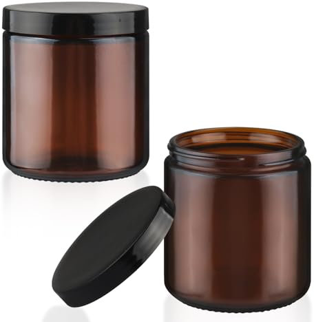 2 Pcs 500g/17oz Amber Glass Jars Empty Cosmetic Containers with Plastic Black Lids for Body Cream Lotion Spice Powder Liquid Sample