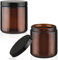 2 Pcs 500g/17oz Amber Glass Jars Empty Cosmetic Containers with Plastic Black Lids for Body Cream Lotion Spice Powder Liquid Sample