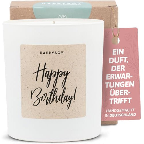 Geschenke zum Geburtstag - Duftkerze mit Spruch - Geburtstagsgeschenk, Happy birthday, Geburtstagskerze, Sprüche - Handgemachte Kerze - Sojawachs - Weiß