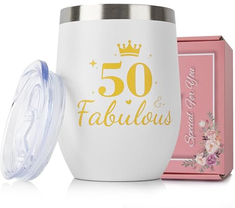 TOONGEEN Verre à vin isotherme en acier inoxydable personnalisé pour 50e anniversaire pour femme de 50 ans, cadeau d'anniversaire unique pour sœur, amie, maman, tante, 355 ml