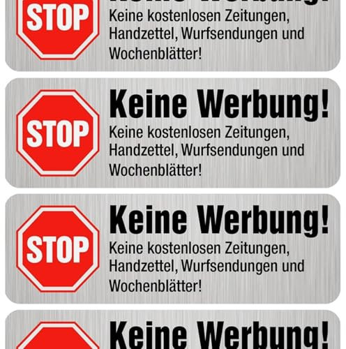 10 x Brandengel® STOP Keine Werbung! Edelstahl Optik extra Starke Folie - Sticker (Keine Werbung ! Keine kostenlosen Zeitungen, Handzettel, Wurfsendungen und Wochenblätter !) für den Briefkasten 10St