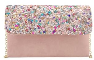 MODELISA - Bolso Clutch Cartera de Mano Piedra Cadena De Hombro Boda Noche Evento Mujer (Rosa)