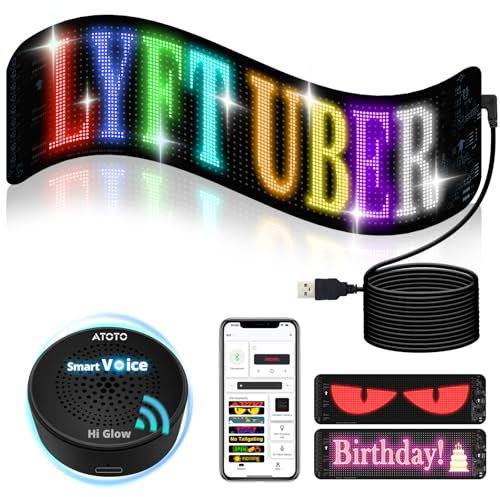 Programmable LED Sign with AI-Voice Control, 19.4''x 4.3'' Scrolling USB 5V Flexible Led Sign for Car, ATOTOEXCEL Bluetooth App Control Custom Text Pattern Animation LED Display for Car Store