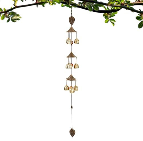 Gioco d'azzardo per esterni, motivo a vento fortunato, Yard Energy Decor a 3 strati, in lega di rame, con 9 campane, buona fortuna, decorazione per porta di casa, balcone, giardino, fattoria, cortile