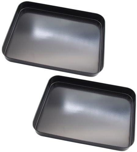 2 Pcs Cookie Baking Sheet, 10 In x 7.4 In x 1 In Black Square Iron Plate with Nonstick Coating for Bread, Baking Cookie, Roast Meat, Baking Cake, and other Foods (black)