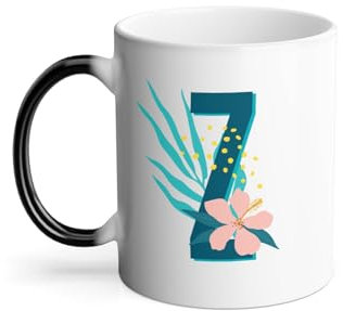 Thermoreagierende Tasse Magische Tasse – Z Zoe Zea Brief Vorname Blumen Exotische tropische Blumen – 325 ml