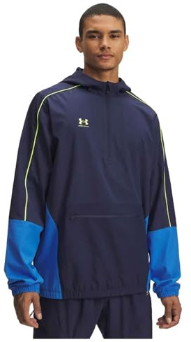 Under Armour Men's Challenger Warmup Jacket, Water-Repellent Track Jacket for Warming Up and Sports Training, Comfortable and Breathable Men's Half-Zip Top,Washed Navy / / High Vis Yellow,XXL