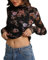 IWOLLENCE Lace Top for Women UK Mesh Long Sleeve Sheer Mock Neck Floral Top Sexy Y2K Undershirt Party Clubwear (Black Dahlia, L)