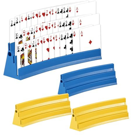 4X Spielkartenhalter Plastik zum Hinstellen - Kartenhalter mit Filzstreifen für Spielkarten - Spielkartenständer für Senioren und Kinder - Card Holder Erwachsene - Freisprech Kartenständer - 4er Set