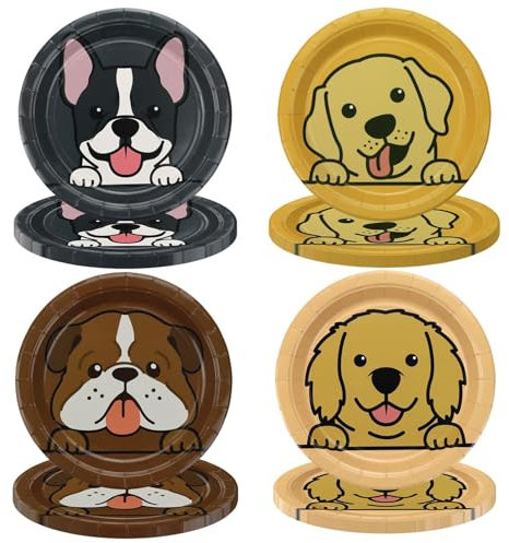 APUXXJUPA Dog Birthday Party Paper Plates, 9’’ Cute Cartoon Dog Dessert Plate Tableware for Dog Themed Birthday Party Decorations Puppy Birthday Party Supplies (40)