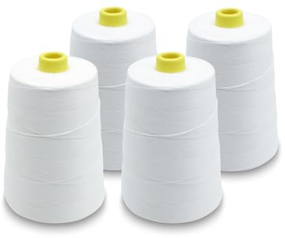 DOJA Barcelona | Filo per Cucire Sacchi | 5 Bobine Filo Cucito Poliestere | 12S/20S 4 Fili | 200g | 1020m | Colore Bianco | Filo per Macchina da Cucitrice Sacchi | Resistente per Macchina da Cucire
