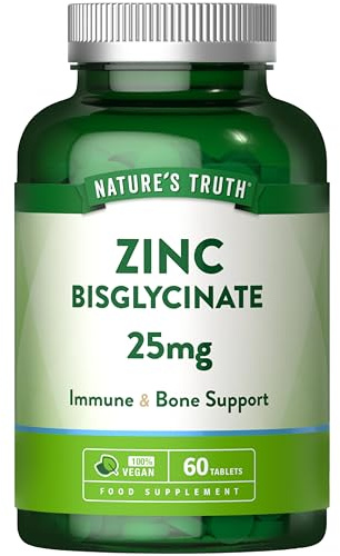 Zinc Supplement 25mg | High Strength Tablets for Men & Women | Zinc Bisglycinate | One-A-Day Formula | 250% NRV | Vegan | 60 Count | Nature's Truth