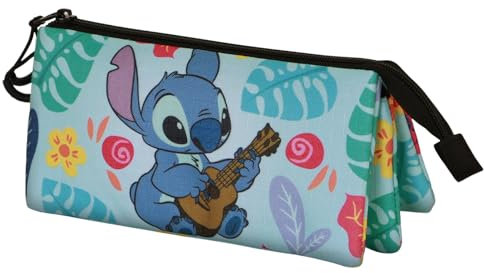Disney Lilo y Stitch Guitar-Estuche Portatodo Triple, Verde, 23 x 11 cm