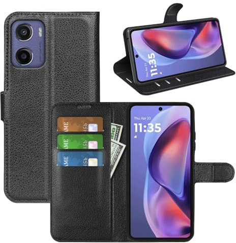 Fertuo Cover per Motorola Moto E15 / G05, Custodia Portafoglio Cover a Libro in Pelle Flip Case con Silicone Bumper, Fibbia Magnetica, Porta Carte, Kickstand, per Motorola Moto E15 / G05, Nero