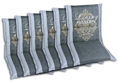 GO-DE Textil Bequeme und attraktive Polsterauflagen für Niederlehner-Gartenstühle (6er-Set, Wappen Living Garden Anthrazit, Niederlehner)