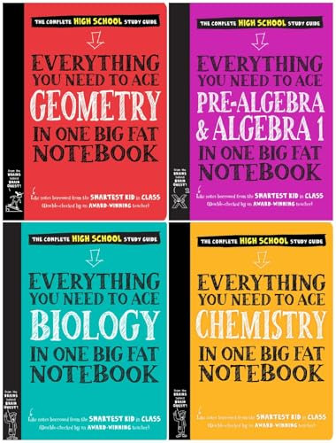 Big Fat Notebook Series High School 4-Book Bundle Set - The Complete Study Guide Collection for High School Students - Geometry, Pre-Algebra & Algebra 1, Biology, Chemistry