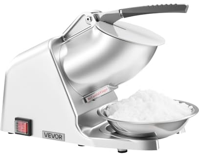 VEVOR Ice Crusher Machine, 286lbs Per Hour Electric 4 Blades Snow Cone Maker, Stainless Steel Shaved Ice Machine with Bowl and Cover, 300W 2000RPM Ice-Shaver for Home and Commercial Use, Silver
