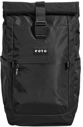 eoto Rucksack ROLLY32 schwarz, Roll Top, ergonomisch, Damen, Herren, 32 L | 24HRS Full-Day Backpack für Uni, Reisen, Job und Freizeit und als Reiserucksack! Dein neuer Multifunktionsrucksack!