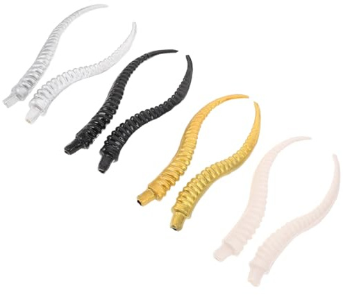 Hohopeti 4 Pairs Faux Animal Horns Lightweight DIY Faux Sheep Bull Horn Decorations for Halloween Cosplay Party Accessories with Realistic Design