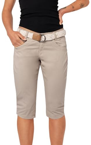 Sublevel Damen Caprihose Stretch Twill Paper Touch mit Flechtgürtel Capri Hose 3 Farben