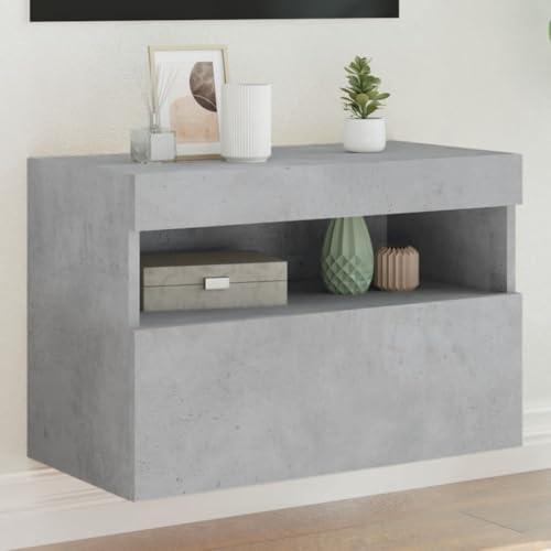 Ziaphsol Meuble TV Mural avec lumières LED RVB Gris béton 60x30x40 cm Support TV Suspendu Design Moderne pour Salon et Chambre Espace optimisé